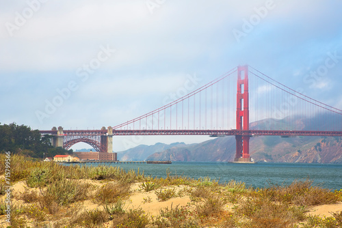 Golden Gate Bridge  the symbol of San Francisco city on a foggy