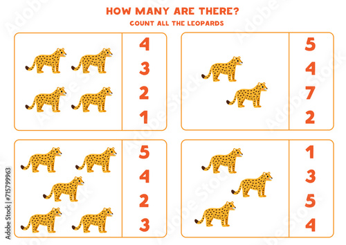 Count all wild leopards and circle the correct answers.