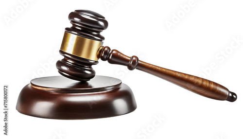 Realistic wooden judge gavel isolated on transparent background.