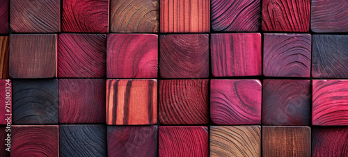 assorted wooden cubes in warm tones of bordeaux color 