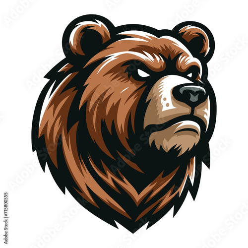 Wild brave animal grizzly bear head face mascot design vector illustration, logo template isolated on white background