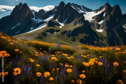 Envision a panoramic vista of wildflowers gracing Schafler's summit, framed by the iconic rocky peak of Santis. The super realistic rendering, paired with perfect lighting photo