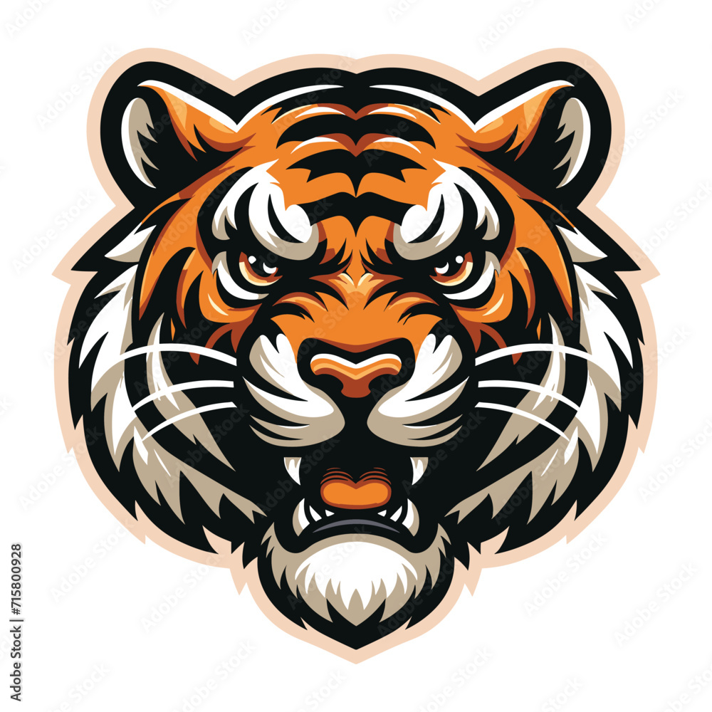 Obraz premium wild animal tiger head face mascot design vector illustration, logo template isolated on white background