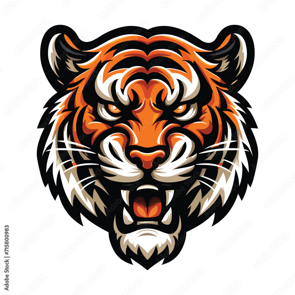 wild animal tiger head face mascot design vector illustration, logo template isolated on white background