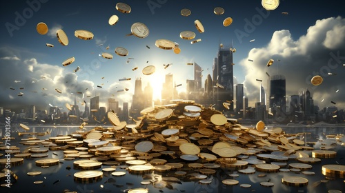 Financial Explosion  Abstract Concept with Falling Money and City Skyscrapers