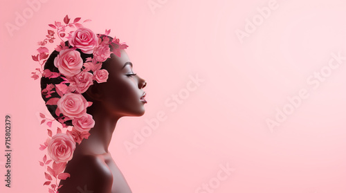 Graceful Profile with Pink Rose Hair Decor  - Women's Day © Eduardo