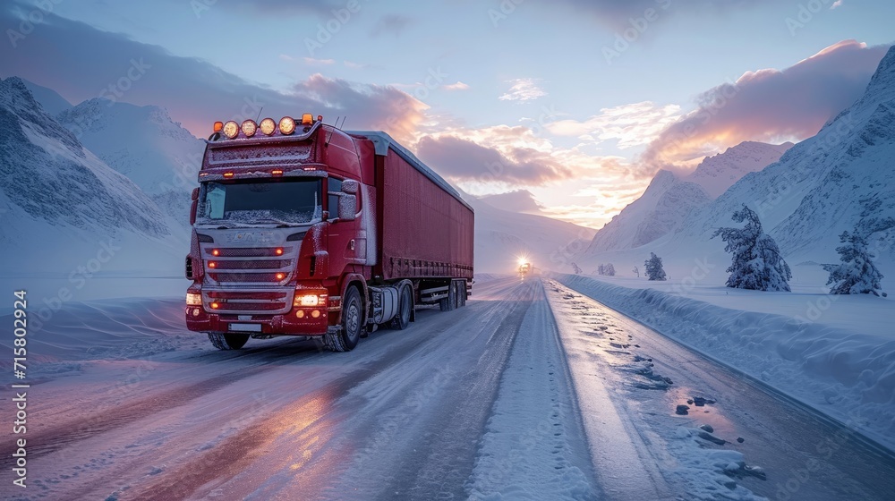 An Ice Road Trucker Navigating a Large Rig Over a Frozen Lake, Illustrating the Perils of Winter Driving in Remote Areas
An Ice Road Trucker Navigating a Large Rig Over a Frozen Lake, Illustrating the Perils of Winter Driving in Remote Areas