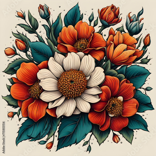 Vibrant Flower tattoo hand drawn illustration