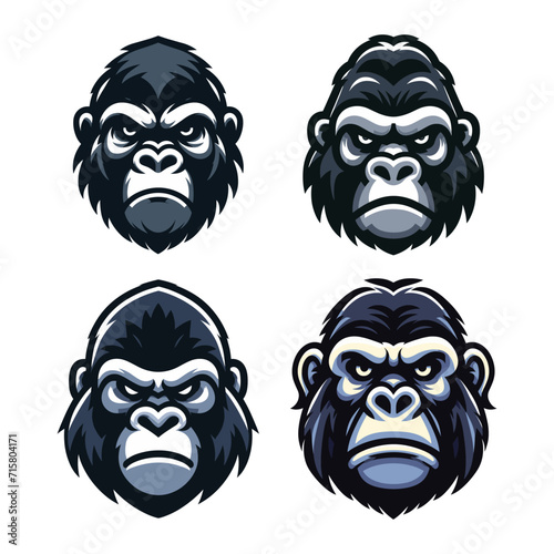 set of gorilla ape monkey head mascot design logo vector illustration isolated on white background