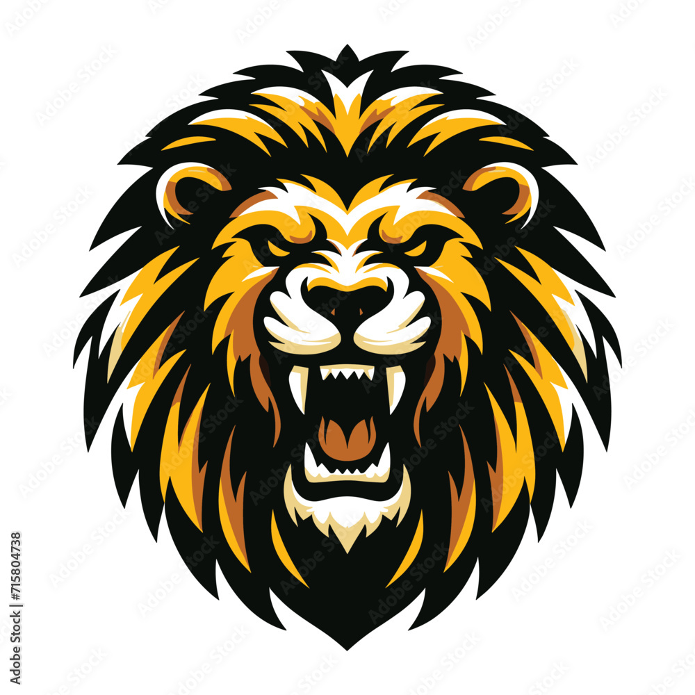 Lion Head Roaring Logo mascot vector illustration, emblem design isolated on white background