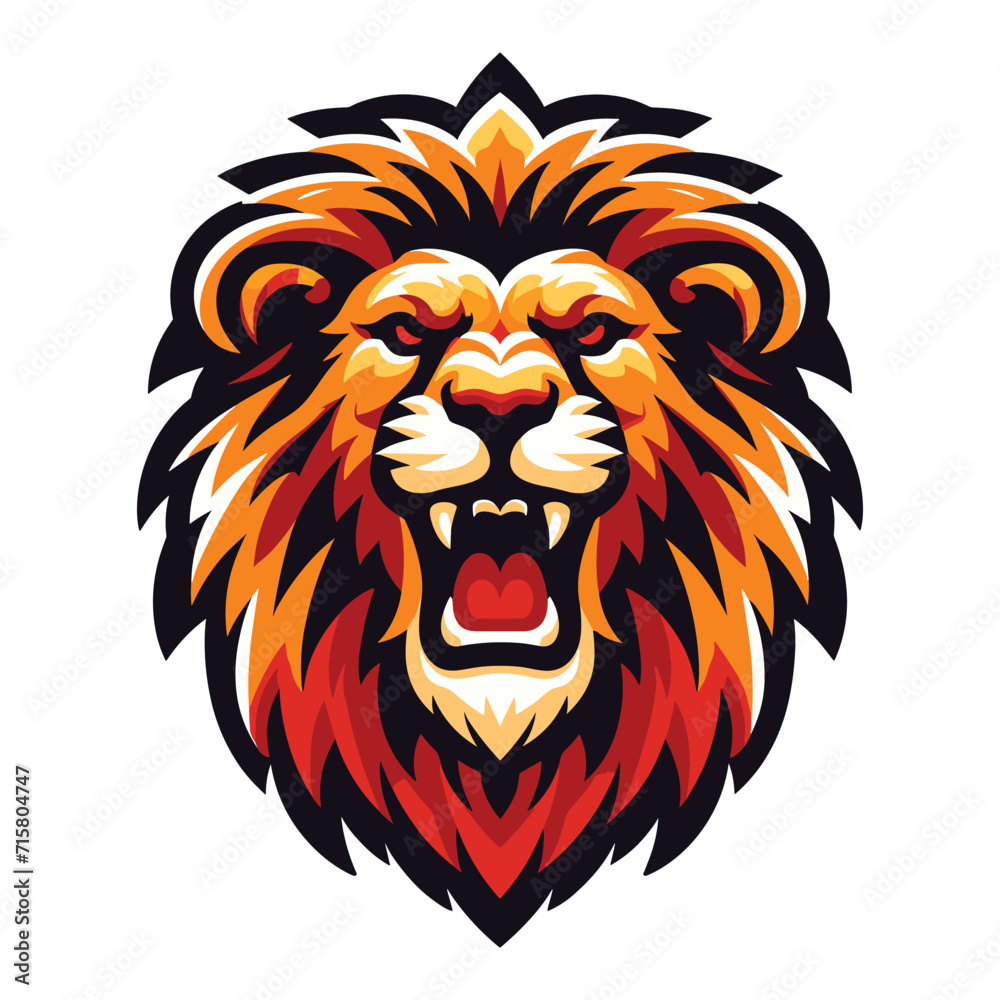 Obraz premium Lion Head Roaring Logo mascot vector illustration, emblem design isolated on white background