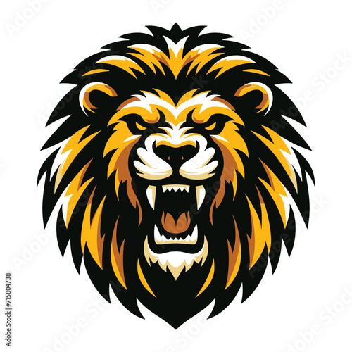 Lion Head Roaring Logo mascot vector illustration  emblem design isolated on white background