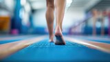 Focused Gymnast Practicing on a Balance Beam: Barefoot Balance and Concentration