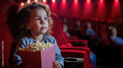 Child Enjoying a Movie at the Theater with Popcorn