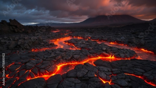 background of magma in action, showcasing the intricate details of flowing lava, melting rocks, and the incandescent detail of a volcanic eruption