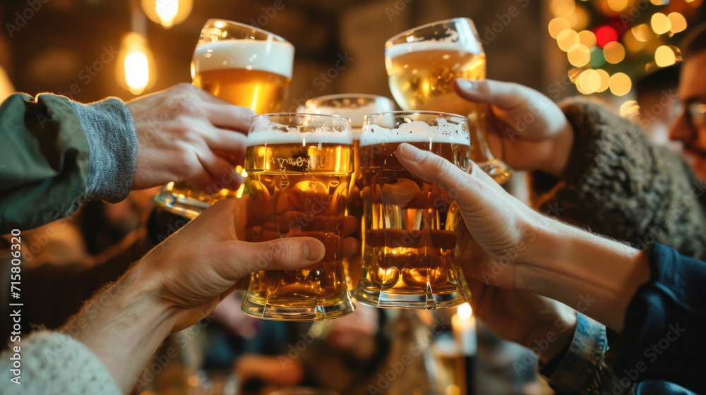 Friends Toasting with Beer Glasses in a Pub
