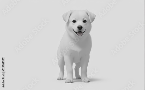 Cheerful white puppy with a friendly smile, 3D rendered against a pure white backdrop for a modern and clean presentation