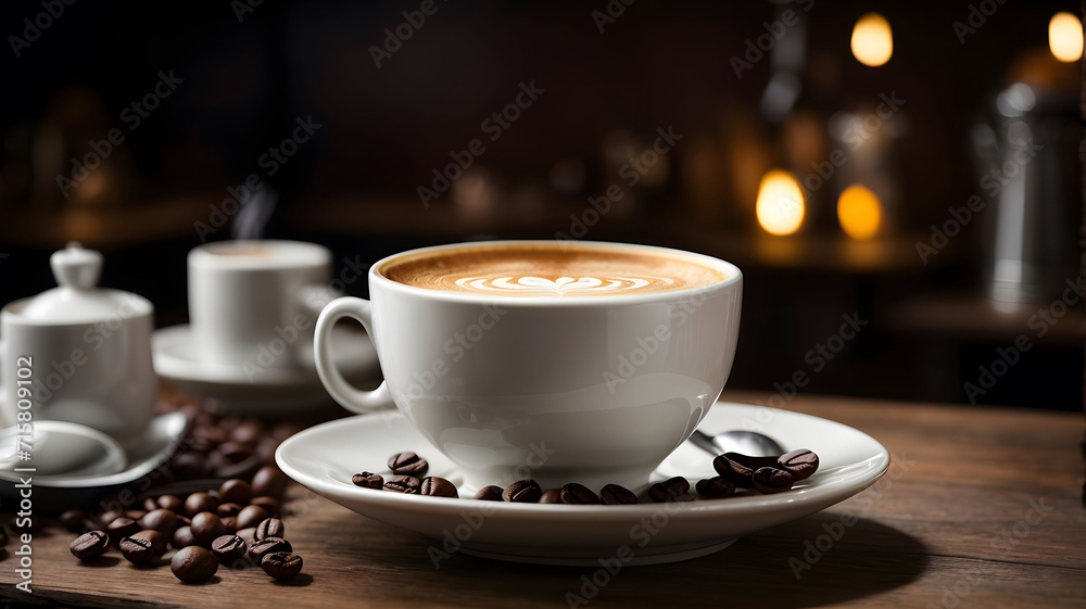 Creamy Contrasts: Crisp White Ceramic Holds Coffee Art Creamy Contrasts: Crisp White Ceramic Holds Coffee Art