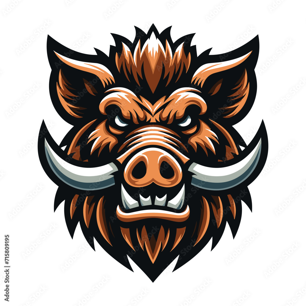 Fototapeta premium wild beast animal hog boar pig head face mascot design vector illustration, logo template isolated on white background