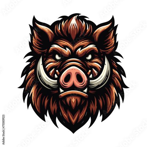 wild beast animal hog boar pig head face mascot design vector illustration, logo template isolated on white background