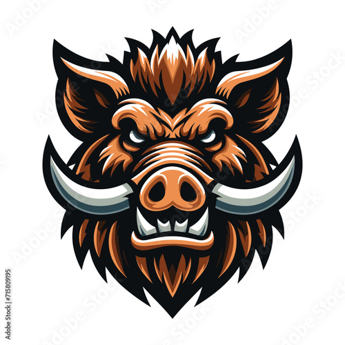 wild beast animal hog boar pig head face mascot design vector illustration, logo template isolated on white background