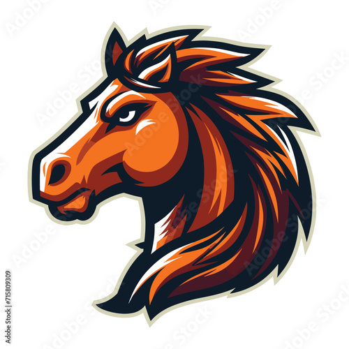 brave strong animal horse head face mascot design vector illustration, logo template isolated on white background