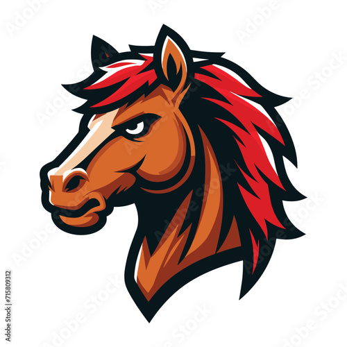 brave strong animal horse head face mascot design vector illustration, logo template isolated on white background