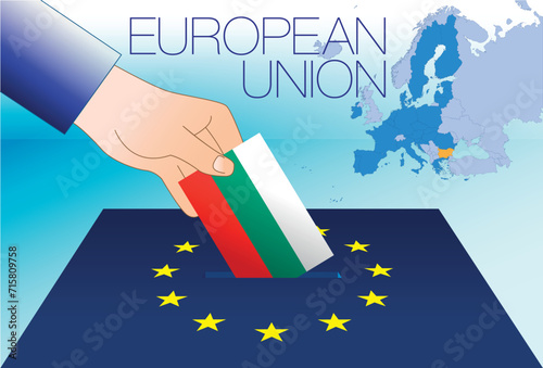 European Union, voting box, European parliament elections, Bulgaria flag and map, vector illustration