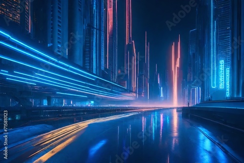 Electric blue vortexes in a sci-fi metropolis
