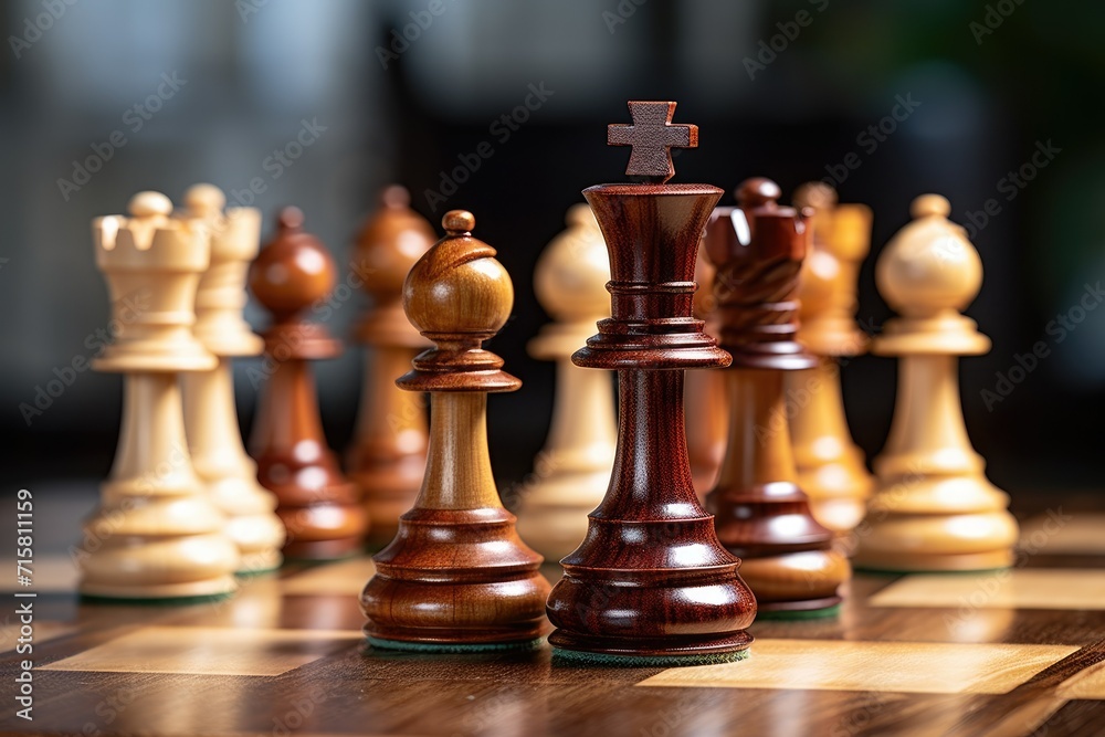 Wooden chess pieces on a Salesforce close up chess Ai generated Wooden chess pieces on a Salesforce close up chess Ai generated