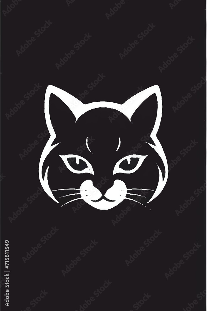 minimalist black and white cat head design
