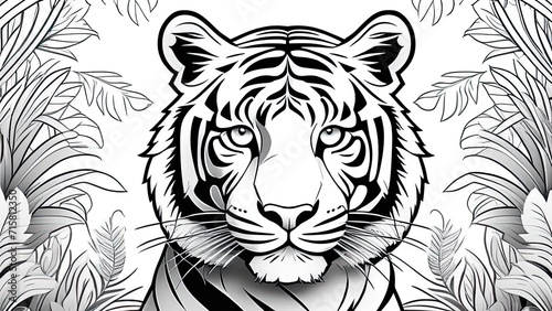 Art therapy coloring page. Coloring Book for adults and children. Colouring pictures with tiger cub. Antistress freehand sketch drawing with doodle and zentangle elements.