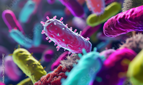 colorful gut bacteria and microbes close-up photo