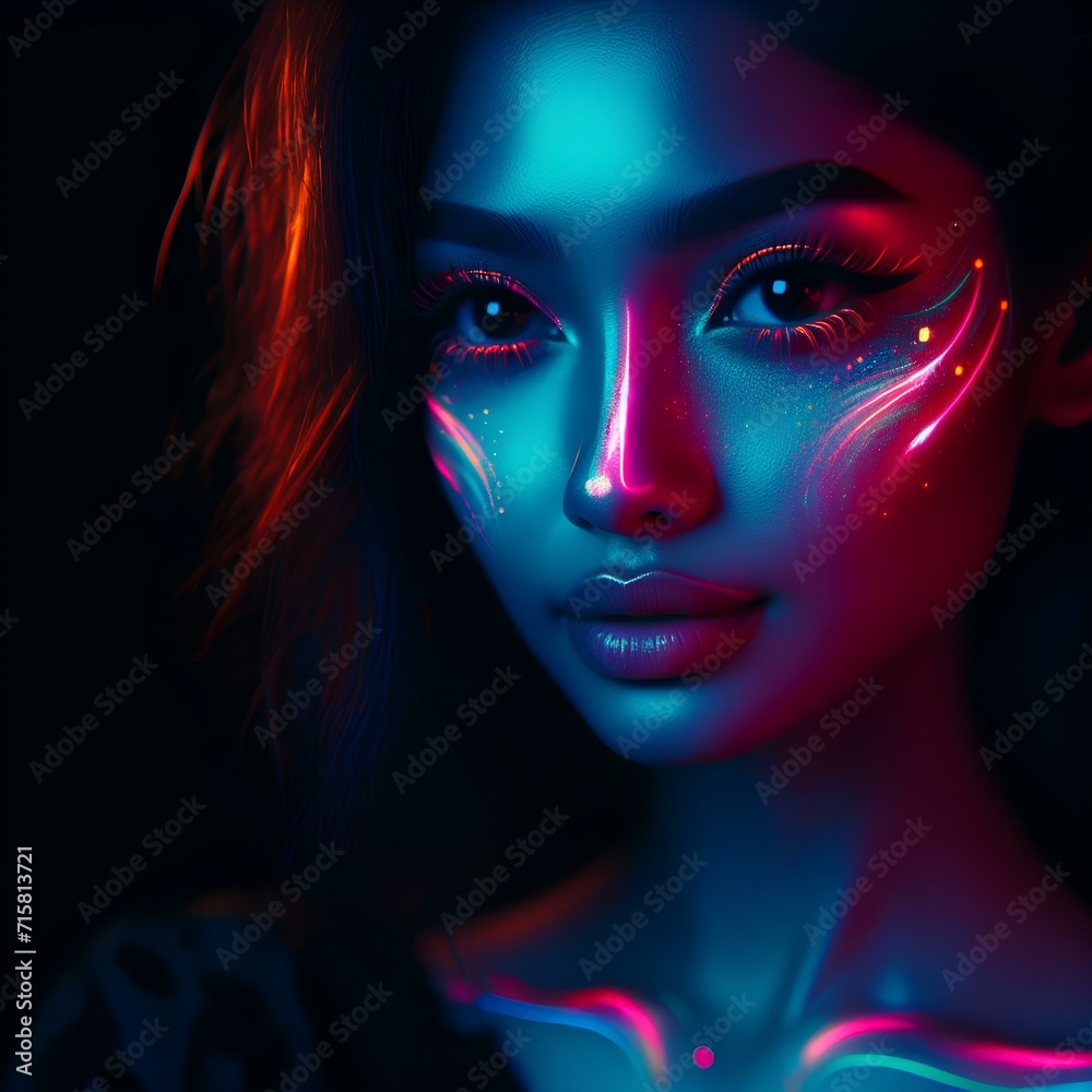 Woman face with neon effect Woman face with neon effect