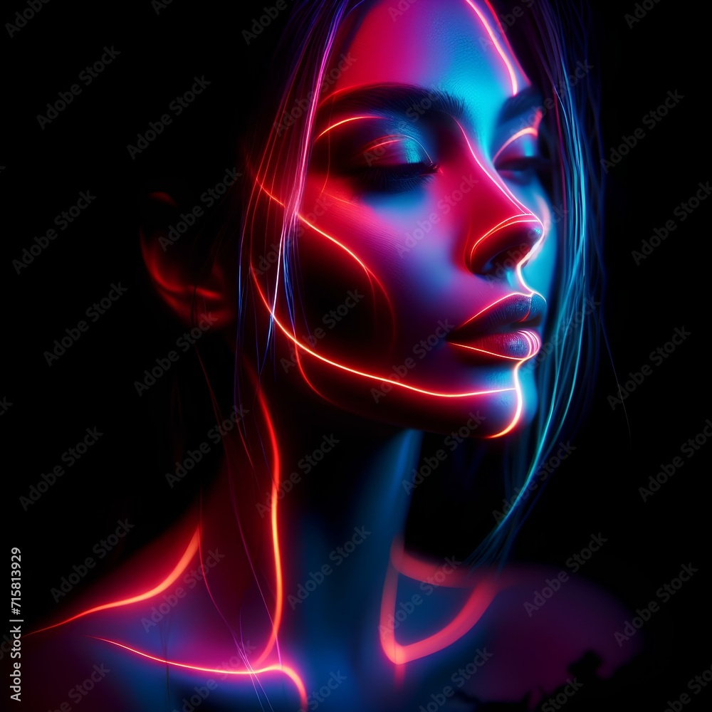 Woman face with neon effect Woman face with neon effect