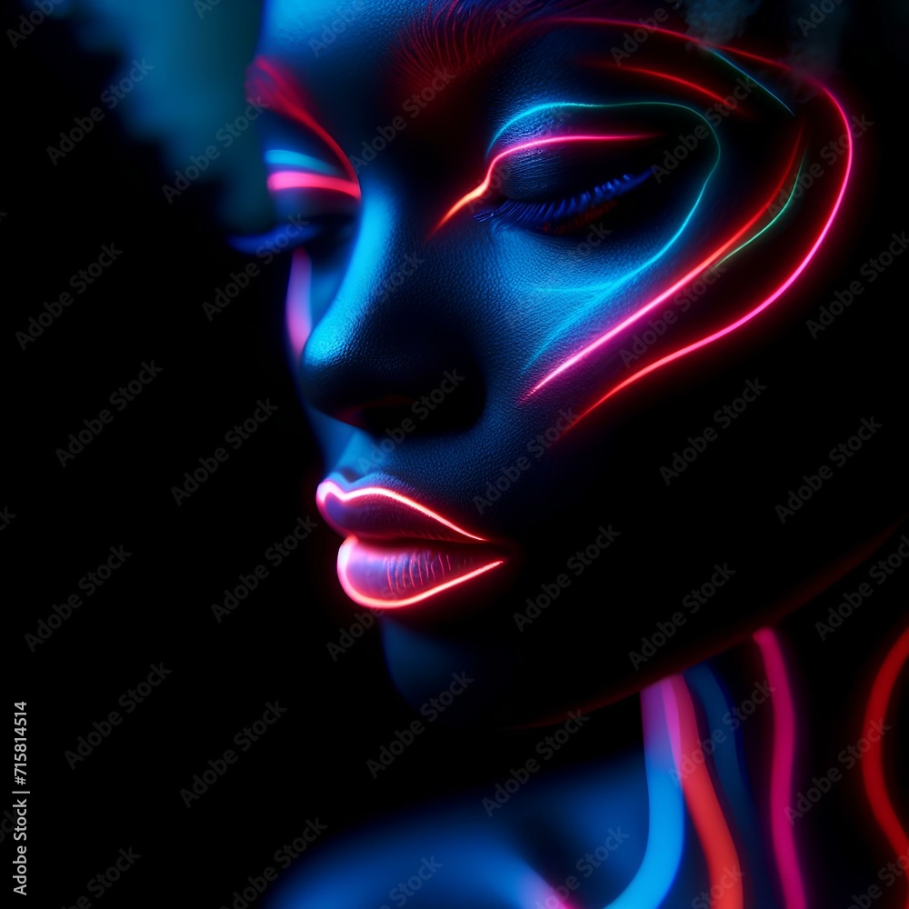 Woman face with neon effect Woman face with neon effect