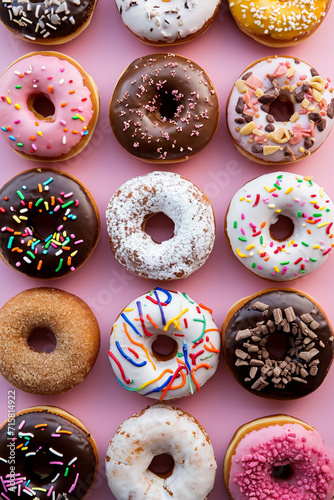 Top down photo of a variety of gourmet donuts