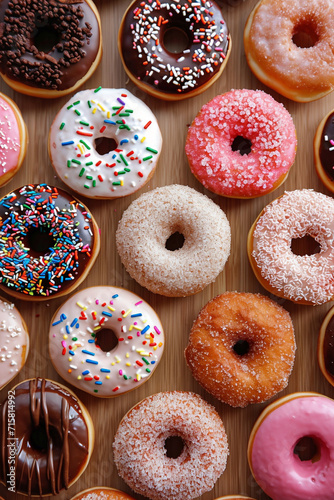 Top down photo of a variety of gourmet donuts