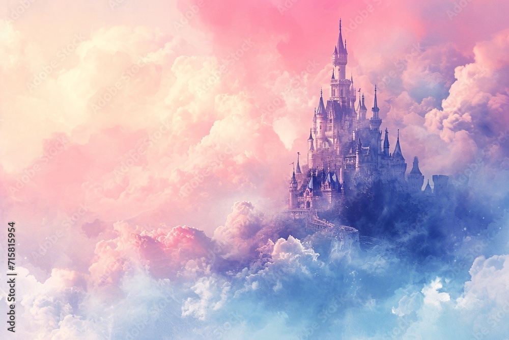 Pink Clouds Over a Castle: A Dreamy, Cloudy Sky for a Fairy Tale Wedding Generative AI