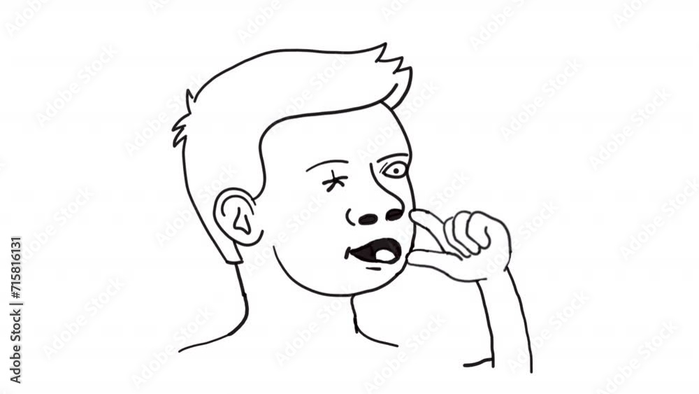 Man picks the eye out through the nose like a booger and eats it - the eye snaps back into place. Funny cartoon caricature. Looped outline animation with alpha channel Man picks the eye out through the nose like a booger and eats it - the eye snaps back into place. Funny cartoon caricature. Looped outline animation with alpha channel
