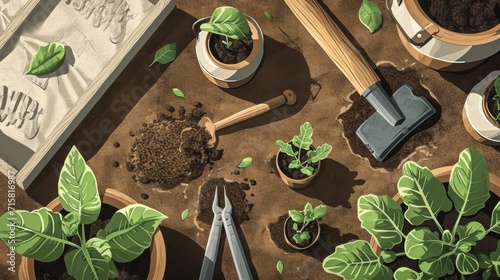 Spring Gardening and Planting: Seedlings and Gardening Tools and conceptual metaphors of Cultivation and Growth