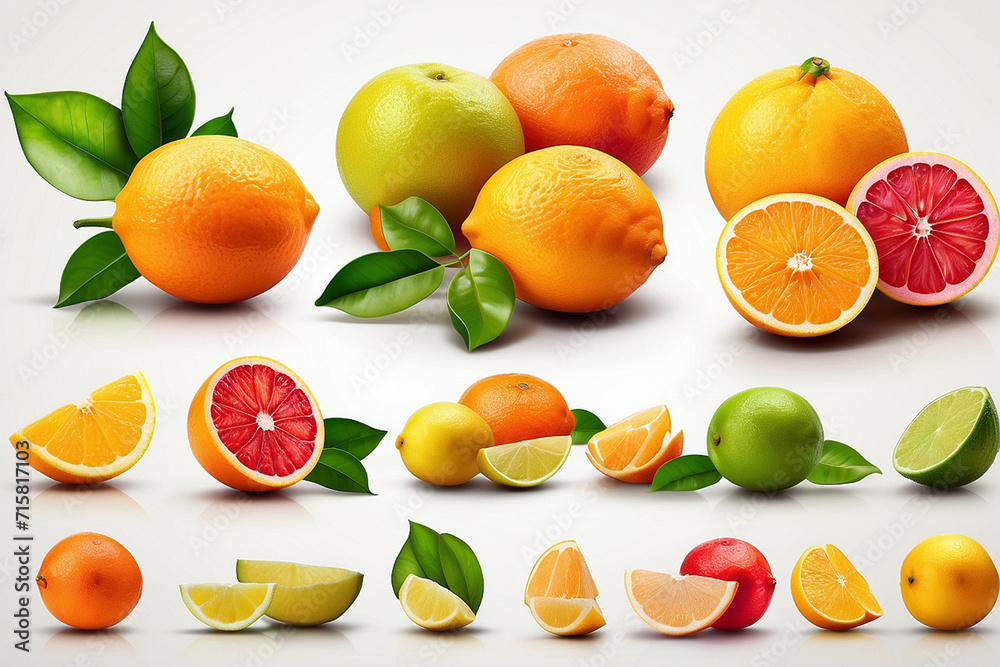 Set of citrus fruits isolated on white background