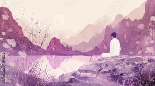 Meditation and Inner Peace  Tranquil Landscapes and Meditative Poses and conceptual metaphors of Serenity and Self-Reflection
