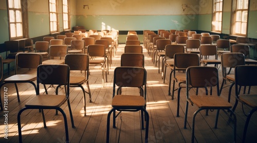 Back to school, Empty classroom at morning light © AUNTYANN