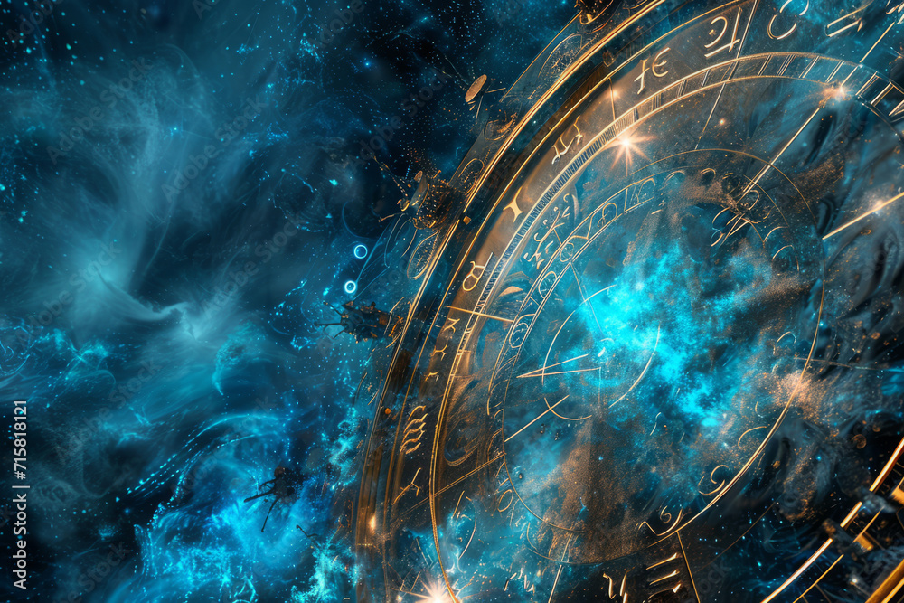 Horoscope circle with zodiac signs on abstract background, Astrology calendar, Esoteric horoscope and fortune telling concept.