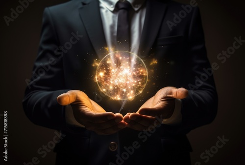 A businessman's hands holding a meditation ball, demonstrating a moment of focus and tranquility.