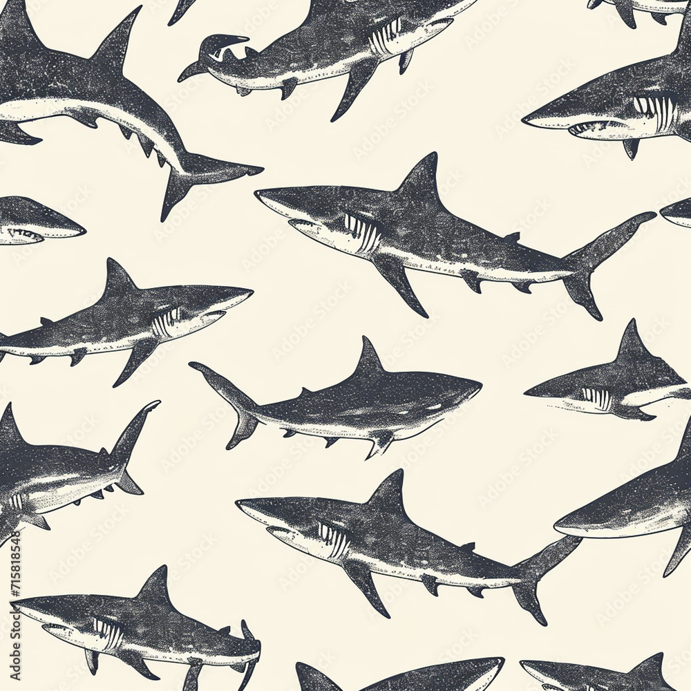 shark, pattern, ocean, blue, design