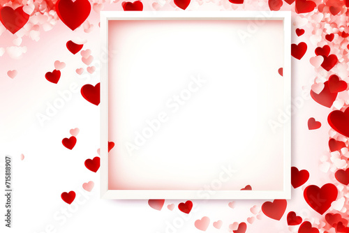 Background for text including frame. Pink and red hearts on white background. Top view of Valentine's Day, Mother's Day, birthday, Women's Day - themed greeting card. Symbol of love. Copy space © Marina_Nov