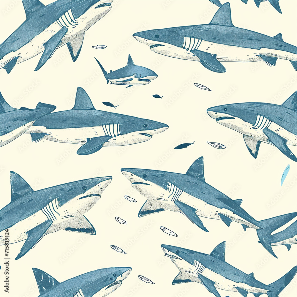 Obraz premium shark, pattern, ocean, blue, design
