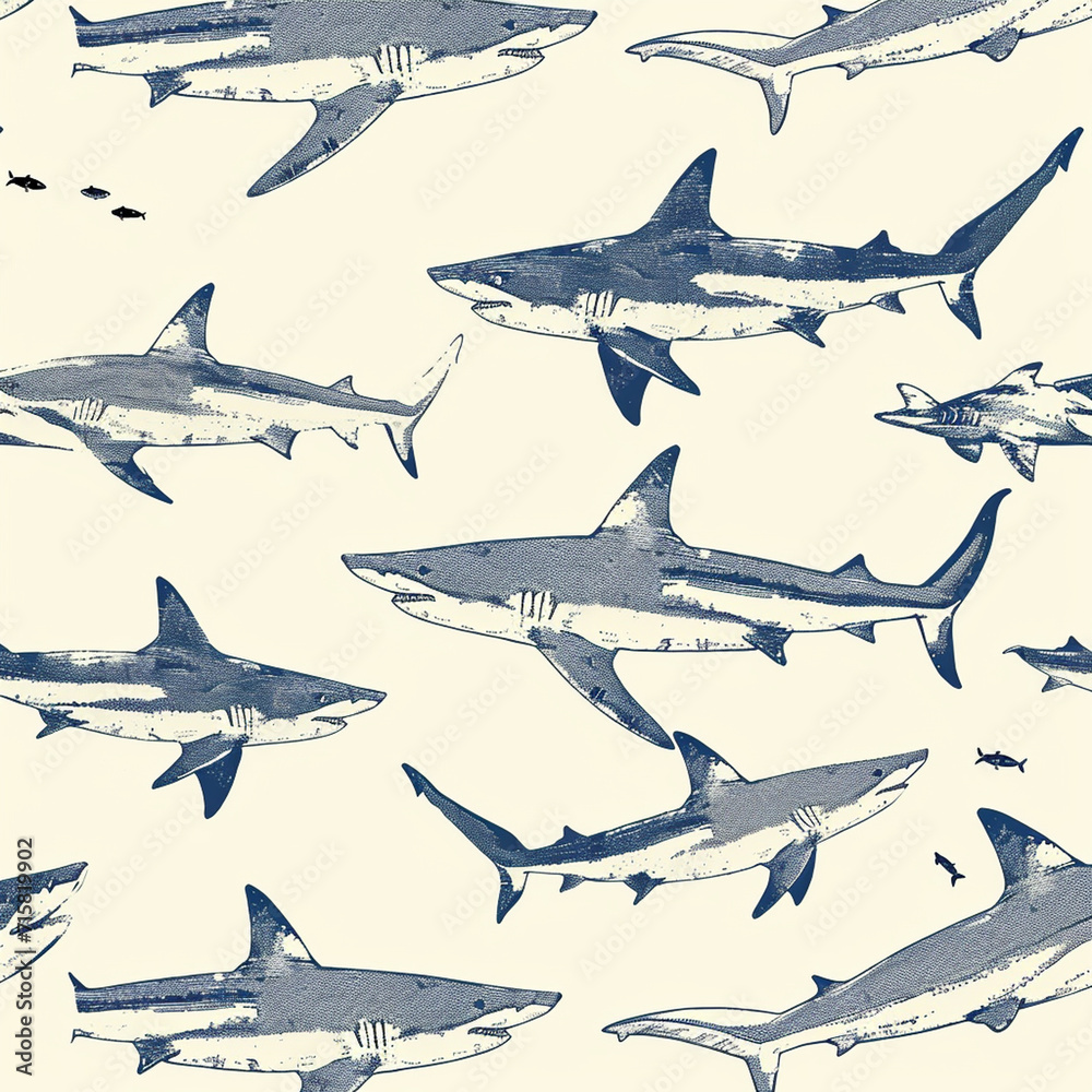 Fototapeta premium shark, pattern, ocean, blue, design